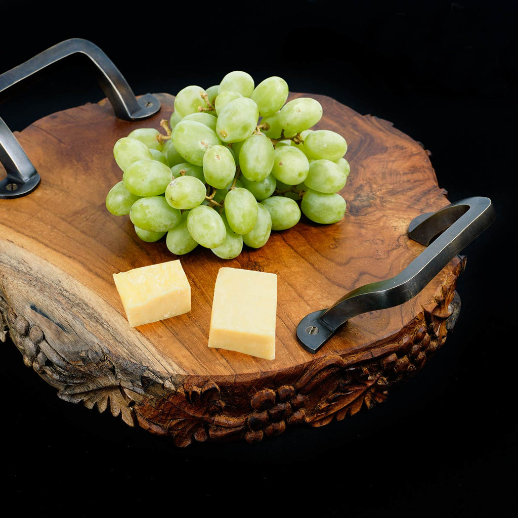 Rico & Plato Monggo Carved Teak Serving Platter with Handles