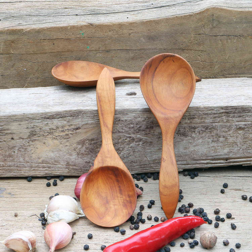 Long Wooden Spoons for Cooking - Oval Wood Mixing Spoons for Baking,  Cooking, Stirring - Sauce Spoons Made of Natural Beechwood - Set of 2